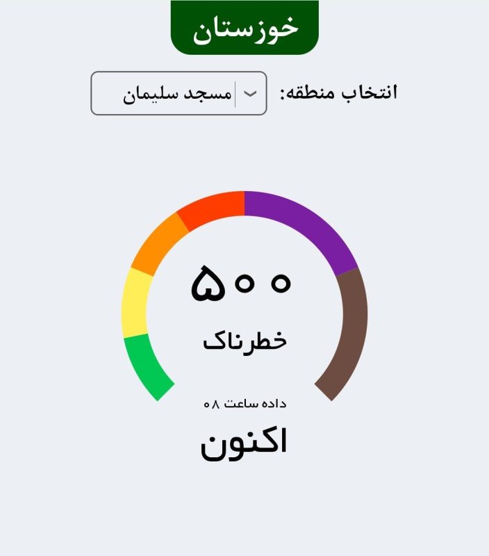 شاخص آلودگی هوای مسجد سلیمان در وضعیت خطرناک/شهروندان برای کارهای غیر ضروری از خانه خارج نشوند
